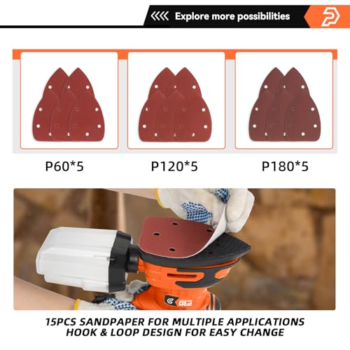 Prostormer Detail Sander, 13000RPM Mouse Sander, 1.6A Electric Palm Sanders - color: Orange