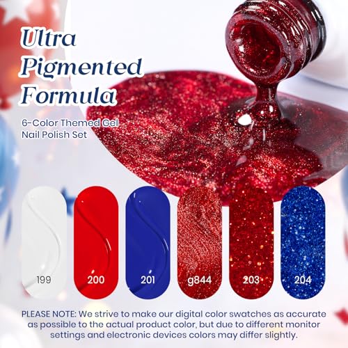 Beetles 4th of July Gel Nail Polish Set, 6 Color Red White Blue - color: A-Red White Blue | Song of freedom