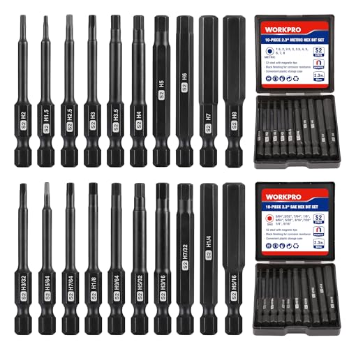 WORKPRO 20PCS Hex Head Allen Wrench Drill Bit Set, 2.3" Magnetic Tips - color: Hex