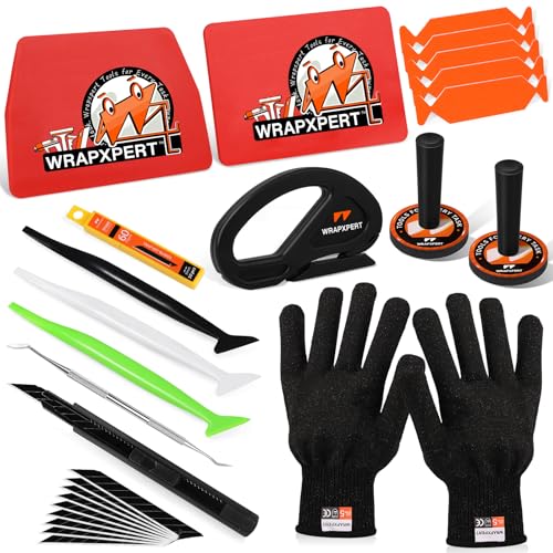 WRAPXPERT Vinyl Wrap Tool Kit,Car Wrap Kit Include Vinyl Wrap Gloves & Magnets,Utility Knife with Blades,Wrapping Paper Cutter,Felt Squeegee Corner Squeegee Window Tint Tools - color: 18-in-1 Set