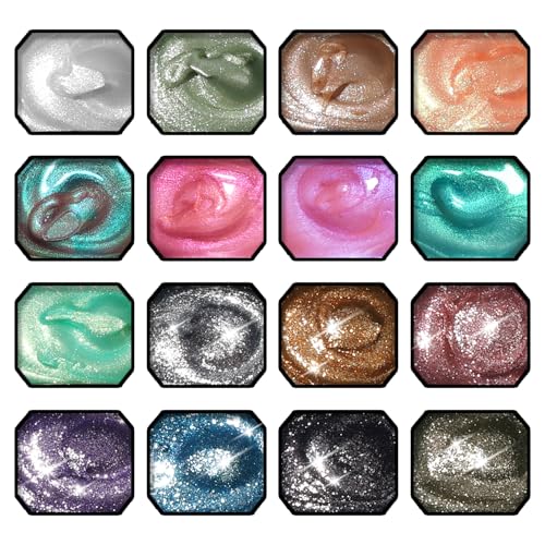 Glitter Pat Gel Ombre Nail Polish Palette, 16Colors Aurora Mermaid Nail Art - color: 16 Colors E