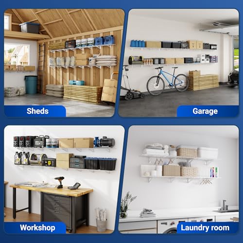 FLEXIMOUNTS 12-inch-by-72-inch Wall Shelf Garage Storage Rack Wall Mounted Floating Shelves,1x6ft,White, 2-Pack, Classic Series - color: White, size: 2 pack-1x6 ft