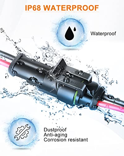 NAOEVO 2 Pin Connector Waterproof, 16 AWG 2 Wire Connectors, Automotive Electrical Male and Female Plug with Heat Shrink Tubing for Car Truck Boat Wire Connection, 6 Kits (Pack of 2) - size: 2 Pin (Pack of 2)