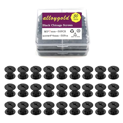 Alloygold 50 Sets M5*7 Matte Black Chicago Screw Kit Leather Rivets Screw Rivets Chicago Screw Buttons DIY Leather Trim - color: matte black, size: M5*7mm