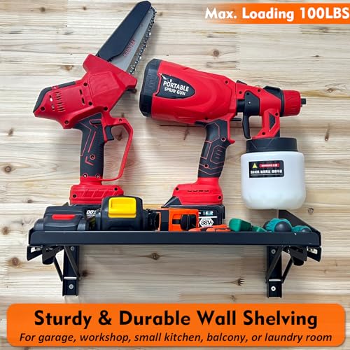 MUTUACTOR Heavy Duty Wall Mounted Shelf,2-Pack Wall Storage Shelves for Garage Storage,15.7” Foldable Metal Shelves Wall Mounted for Garage,Kitchen,Laundry Room,Workshop - style: 2 PCS Heavy Duty Garage Wall Shelves