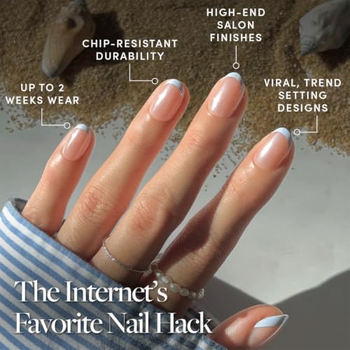 Glamnetic Press On Nails - Short Oval, Glazed Fake Nails 30 Pc Full Kit - color: 2O - Into Blue