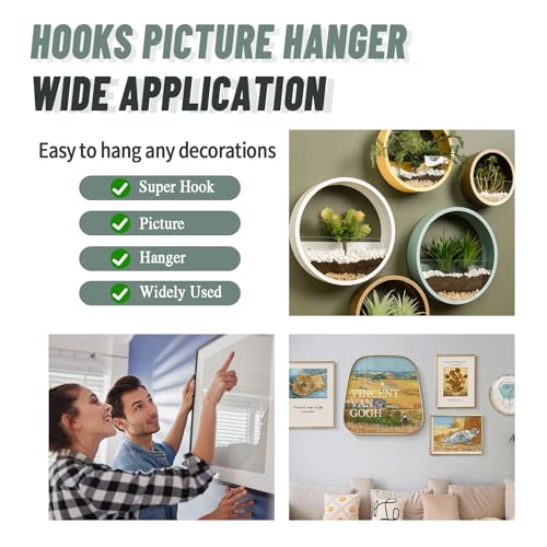 FURHUA 20pcs Super Hook Picture Hangers and Office Pack, Drywall Hooks for Hanging Pictures, Wall Hooks, Picture Hangers, Picture Hanging Kit，Hang Art, Clock, Shelves, Mirrors - style: Silver