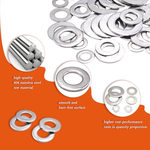 M8×16×1.5mm Flat Washer 200PCS 304 Stainless Steel Washers for Screws & Bolts A2-70 Metal Washer DIN 125A Fender Washers for Automotive & DIY - size: M8-200PCS