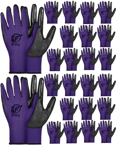 Nuogo 24 Pairs Gardening Gloves for Men Women Rubber Coated Landscaping Work Gloves Safety Work Construction - color: Purple