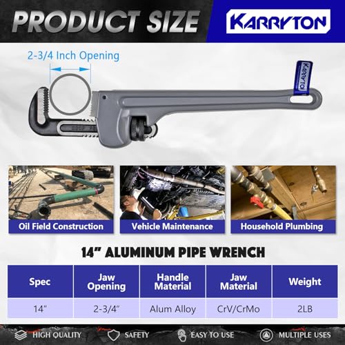14 Inch Aluminum Pipe Wrench, 2-3/4"/70mm Adjustable Cr-Mo Jaw Opening Heavy Duty Aluminum Straight Handle Plumbing Wrenches, Perfect Plumbers Tool Exceed GGG Standard - size: 14-IN, style: Straight