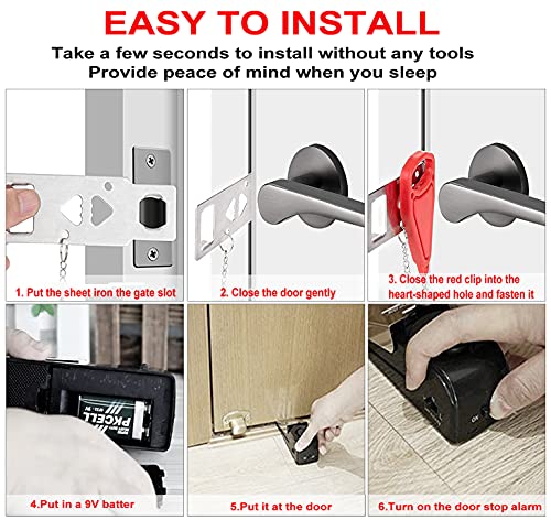MBBEST Portable Door Lock & Door Stop Alarm,Dual Protection Security Devices Pocket Door Stopper Self Defensey Tools for Hotel Travel Home Apartment House, Red/Black