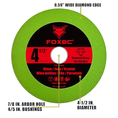 FOXBC 4-1/2 Inch Tile Glass Cutting Disc for Angle Grinders, Diamond Saw Blades Wheel Multi-Material for Grinding Ceramic, Crystal, Wine Bottle, 7/8" Arbor - 3 Pack