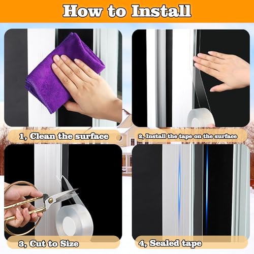 Transparent Window Weather Sealing Tape 2.76 Inch x 16.5 FT Weather Stripping Residue-Free Clear Window Insulation Caulk for Shower Glass Gaps and Clear Tape Doors Windows Windproof - size: 2.76 IN - 16.5 Ft Clear