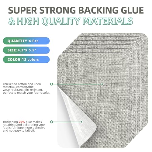 Azobur Coarse Linen Repair Patches, 6 Piece Self-Adhesive Linen Fabric Patches, Multi Color, Can be Used for Linen Sofa Repair and Linen Clothes Repair, Quick Fix Sofa.(Light Gray) - color: Linen - Light Gray