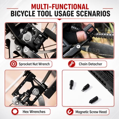 38-in-1 Bike Multitool – Portable Magnetic Bike Repair Tool Set with Tire Levers, Chain Cutter, Hex Wrenches, Spoke Wrenches, Box Spanner, Bottle Opener, and Includes Storage Bag