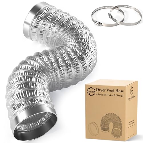 4 Inch Dryer Vent Hose 8FT, Flexible Aluminum Ducting with 6-Layer Foil and Rolled Edge Ends, Heavy-Duty Hose for Dryer and Exhaust Systems - size: 4 inch 8 Feet