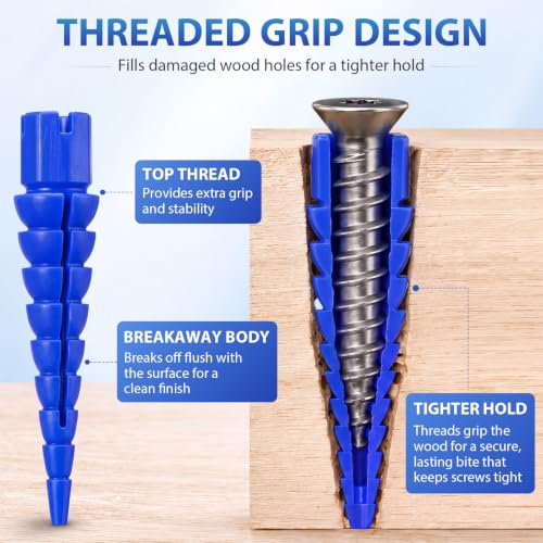 Bokon 45 Pcs Wood Anchor, Stripped Screw Hole Repair Kit,Multicolor