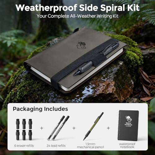 Nicpro Waterproof Notebook with 1.3mm Mechanical Pencil, TPU Fabric Cover | 4.8"x7" Stone Paper Notebook, 1.3mm Carpenter Pencil with Lead Refill & Eraser for Outdoor Journal Travel Drafting Drawing - style: MP2000 Mechanical Pen