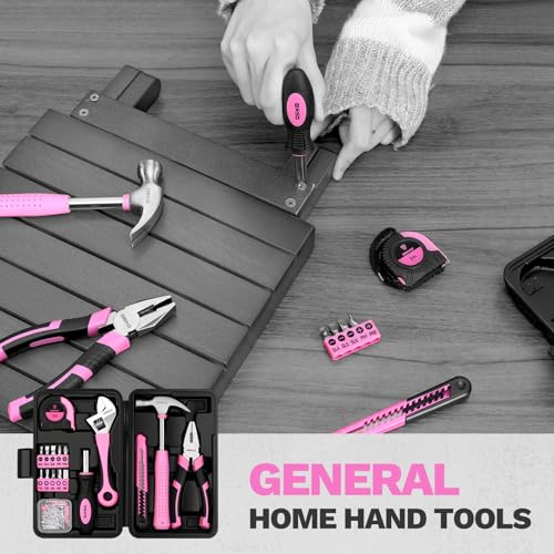 DEKOPRO 86PCS Pink Tool Set Household DIY Tool Kit for Women with Storage Toolbox, Small Compact Hand Tool Box Set for Home Use, DIY, Apartment, Office & Home Repair - color: Pink