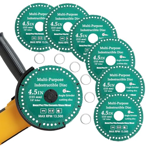 6 Pack 4-1/2" Indestructible Disc for Grinder Set, Diamond Multi-Purpose Saw Blades with 7/8" Arbor, Cut Off Wheels Tool for Smooth Cutting Ceramic Tile Glass Metal Wood PVC Pipe
