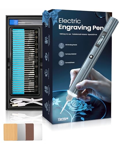 Vanlgs Engraving Pen for Metal Wood Glass Plastic Gift for Teens, Grey Pro | Engraving Tool with LED Lights, 5 Variable Speed, Rechargeable 31Bits DIY Craft Kit fot Adults Beginners - color: Grey Pro