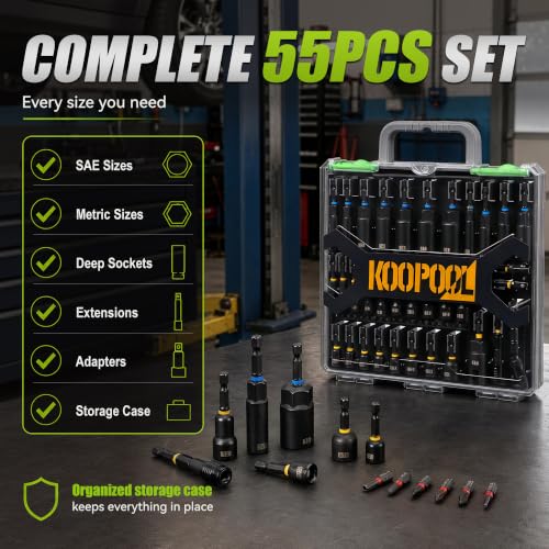 KOOPOOL Magnetic Nut Driver Set for Garage Car Repair & Home DIY Projects - color: 55pcs Assorted