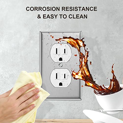 4-Pack Single Duplex Wall Switch Plate Outlet Cover - Stainless Steel Decorator Receptacle Outlet Plate Covers - Brushed Finish - Silver - size: 4 Pack