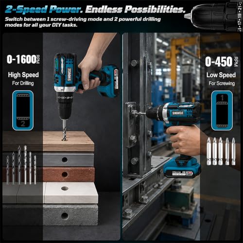 21V Cordless Drill, 2 Batteries, 50Nm Torque, 30-Piece Kit