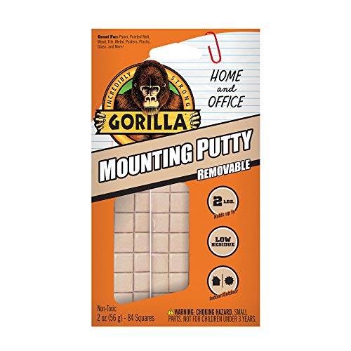 Gorilla Mounting Putty, Natural Tan Color, 84 Pre-Cut Squares (Pack of 8) - Non-Toxic Removable & Repositionable Wall Putty - size: 672 Squares