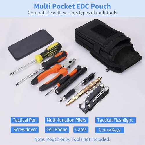 Belt Tool Pouch, Multitool Organizer Electrician Holster Nylon Tactical Pocket Attachment Utility Sheath Bag Tradesman Pro Maintenance Tool Sleeve for EDC Gears Cellphone - color: Black