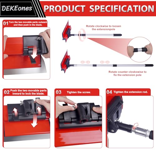 DEKEones Drywall Skimming Blade Set, Stainless Steel 10",16" & 24" Skimming Blades with 28"-62" Extension Handle Pole, Professional Drywall Skimming Tools for Smoothing Wall and Ceiling