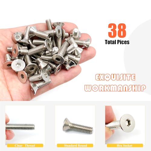 38pcs 1/4-20 5 Sizes Countersunk Head Screws, Flat Socket Head Cap Screws Assortment Kit with Allen Keys, 304 Stainless Steel Socket Cap Bolts Flat Countersunk Head Machine Screws - size: 304-5Size-1/4-38P