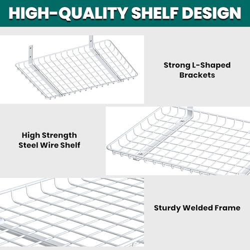 EVERHANGER Garage Wall Shelves 12x24 Inch, Wall Mounted Storage Shelf - color: White