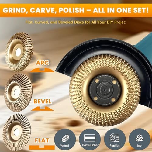 3PCS Angle Grinder Polishing Pad,Tungsten Carbide Cutting Wheel,Heavy-Duty Wood Carving Disc Set for 4" & 4-1/2" Grinders, Grinding Wheel Wood Carving,Woodworking Attachment for Shaping Polishing