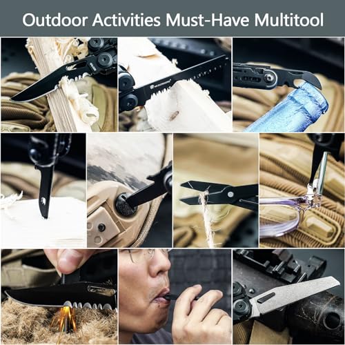 HX OUTDOORS 19 In 1 Pocket Multi Tool, Stainless Steel Multitools Pliers with Fire Starter and Glass Breaker, Folding EDC Camping Survival Tools for Men (Black) - color: Black