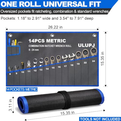 2PCS Wrench Roll Up Pouch, Tool Organizer Storage Bag (13SAE + 14Metric)