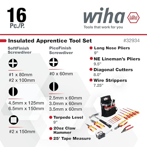 Wiha 32934 16 Piece Insulated Apprentice Electrician's Tool Kit