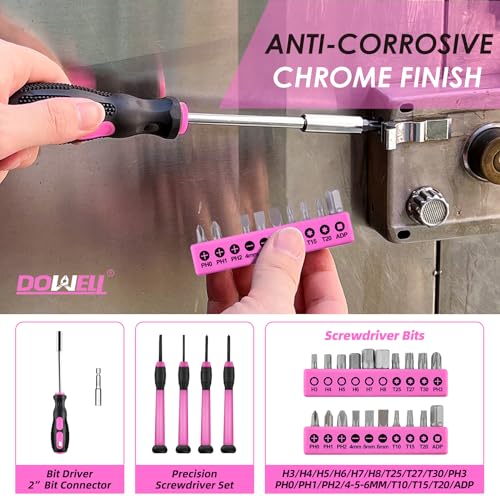 DOWELL Tool Set, 40 Pcs Tool Kit, Screwdriver Set With Storage Case, Pink - color: Pink