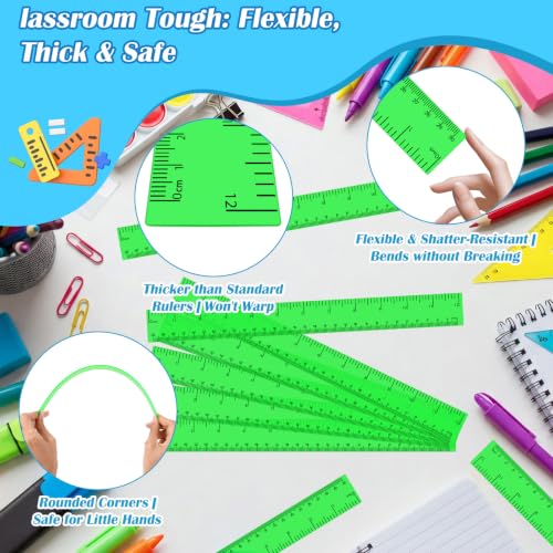 36 Pack 12" Clear Green Plastic Rulers, Back to School Measuring Supplies - color: Green
