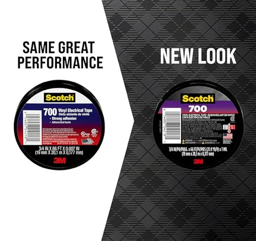 Scotch Vinyl 700 Electrical Tape, 1 Roll, Black, 3/4-in x 66-ft, General Purpose, Commercial Grade, Rated for Temperatures Up to 194-Degree, Highly Flexible, Stretchy & Conformable (700) - style: 1 Pack