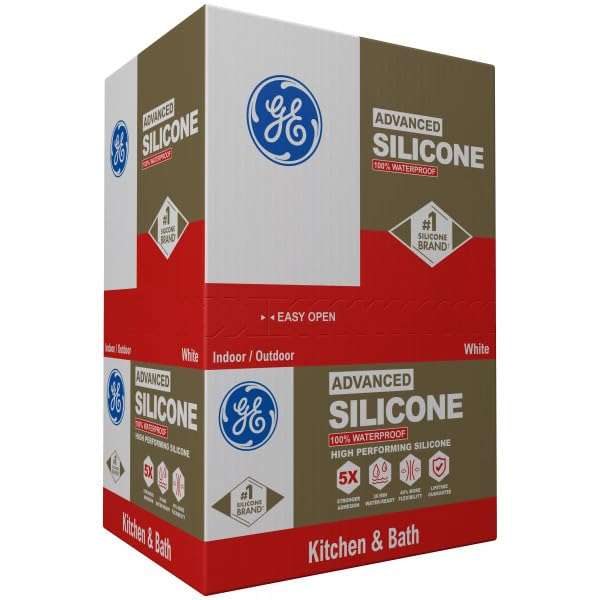 GE Advanced Silicone Caulk for Kitchen & Bathroom, White, 10 fl oz Cartridge, 12 Pack - 100% Waterproof Silicone Sealant, 5X Stronger Adhesion, Shrink & Crack Proof - size: Pack of 12, style: White