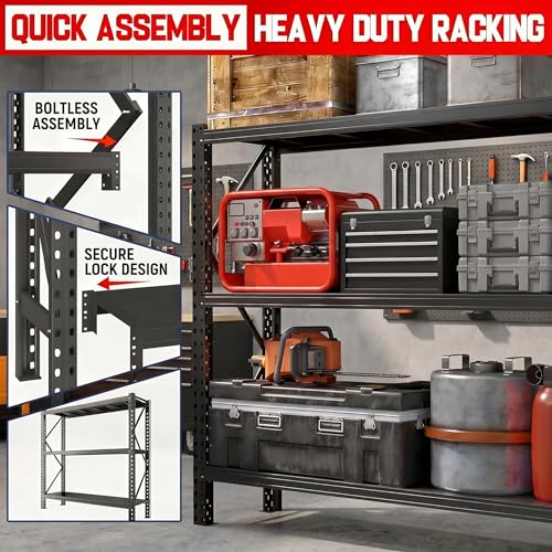 67" W Heavy Duty Garage Shelving, 6000 LBS Metal Storage Shelves with Anti-Fall Rails, 3-Tier Adjustable Storage Rack for Garage, Warehouse, Basement