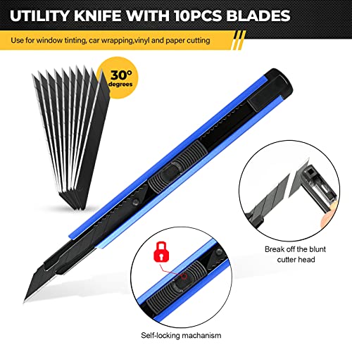 Gomake Vinyl Wrap Tool Kit Car Window Tint Installation Tools Wrapping Kit | Vinyl Wrap Squeegee Tool, 9mm Utility Knife, Film Cutter and Vinyl Tucking Tool Window Tint Kit for Car Wrapping - color: Blue