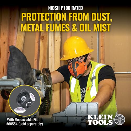 Klein Tools 60553 Reusable P100 Half-Mask Respirator with Replaceable Filters for Dust, Metal Fumes, and Oil Mist, S/M