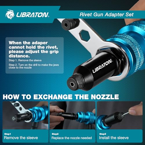 LIBRATON Rivet Gun Adapter for Electric Drill, Rivet Drill Attachment - size: 4 Sizes