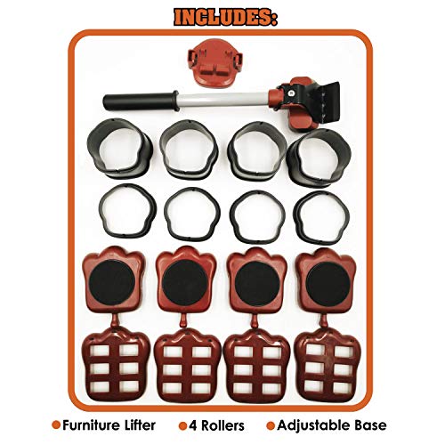 Heavy Duty Furniture Lifter with 4 Sliders for Easy and Safe Moving, Appliance Roller Suitable for Sofas, Couches and Refrigerators, Adjustable Height (Load Capacity: 660lbs Per Wheel) Brown - color: Brown