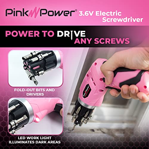 Pink Power Electric Screwdriver Cordless Mini Drill Set for Women