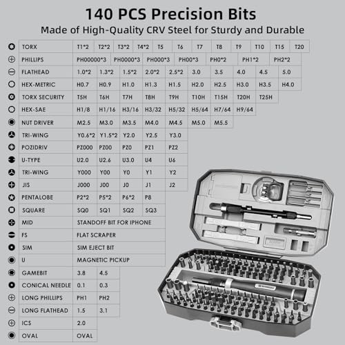 SHARDEN 153 in 1 Precision Screwdriver Set for Electronic Repair Grey | Magnetic Small Screwdriver Set with Torx, Pentalobe, Triwing, Mini Repair Tool Kit for Computer, Laptop, PC, PS5, Eyeglass - color: 153 in 1 Grey