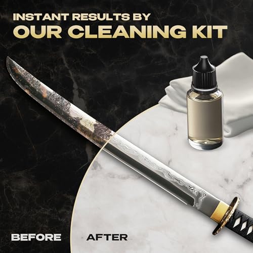 Basic Katana Cleaning Kit with 5 pcs Cleaning Cloths and Bottle of Choji Oil - Maintenance Care Set for Samurai Swords - Care for Samurai Japanese Ninja Katanas Swords - Gift for Everyone KCK 02