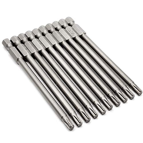 10PCS 4"/100mm T25 Torx Head Screwdriver Bit Set, 1/4 Inch Hex Shank with Quick Release Slot,S2 Steel Magnetic Security Tamper Proof Star 6 Point Screw Driver Kit Tools - color: 100mm/4inch, size: T25